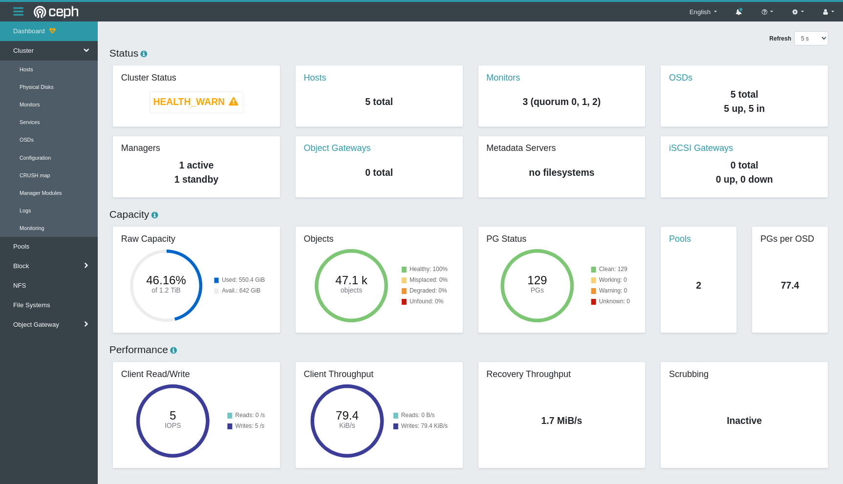 a shot of the Ceph dashboard