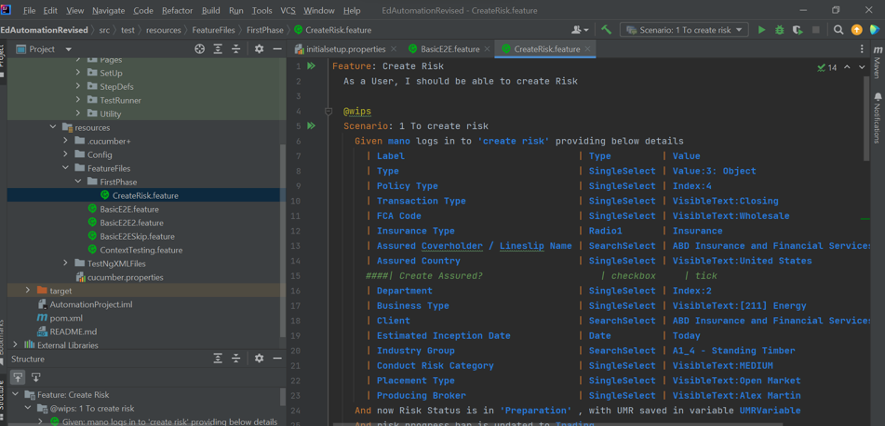 Parameterisation of test data