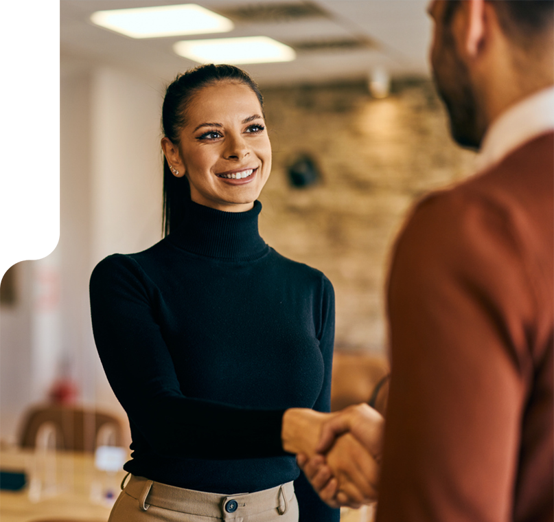 business-deal, man and woman shaking hands