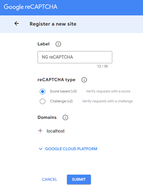 setup recaptcha screenshot